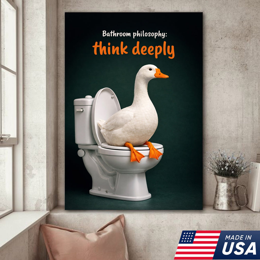 Think Deeply Duck Canvas Print – Funny Bathroom Philosophy Wall Art