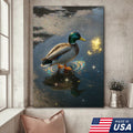 Magical Duck Canvas Art – Enchanted Night Water Scene with Glowing Stars