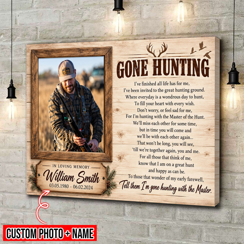 Personalized Gone Hunting Memorial Canvas