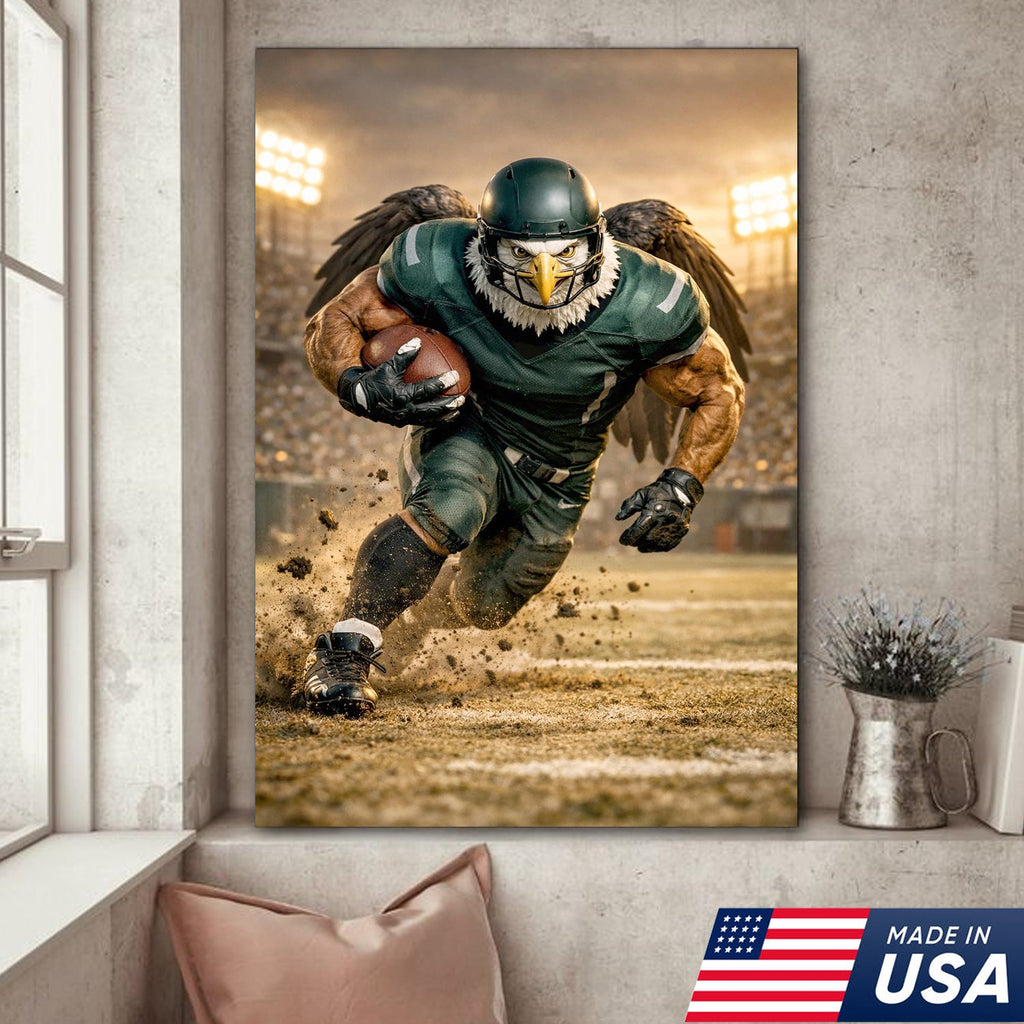 Eagle Football Player Canvas Wall Art – Powerful Stadium Action Print