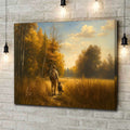 Hunting Canvas Wall Art – Hunter Walking with Dog in Autumn Forest – Rustic Wildlife Wall Decor