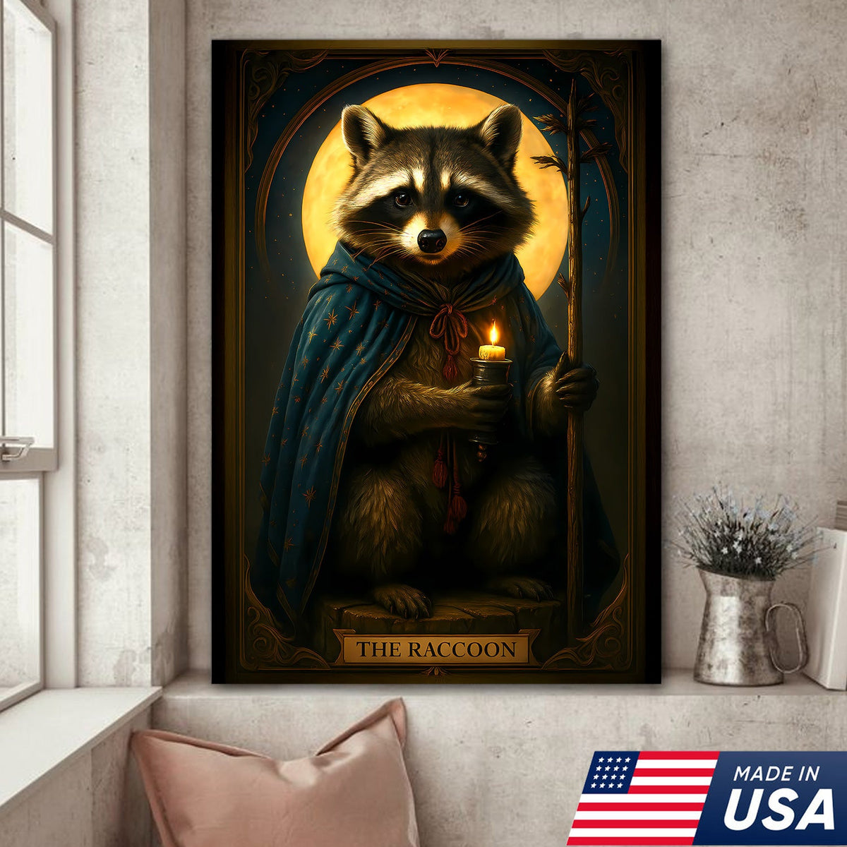 The Raccoon Candle Wall Art Canvas – Unique Fantasy Animal Wall Art Gift for Wildlife & Nature Lovers