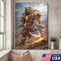 Thunder Rune Bear Canvas Wall Art – Epic Fantasy Warrior with Lightning Axe