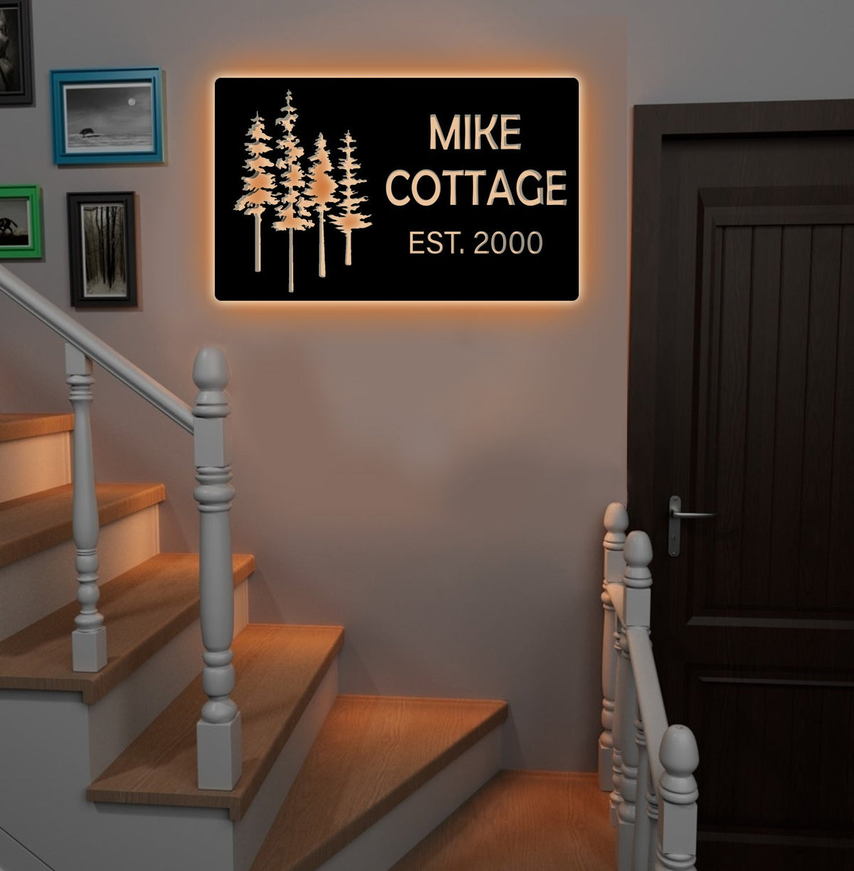 Personalized Forest Metal Sign WITH LED/WITHOUT LED - Rustic Cabin Name Sign with Pine Trees