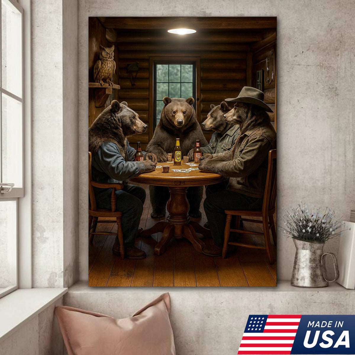 Bears Playing Poker Wall Art Canvas – Funny Cabin Decor Canvas Print for Bar & Man Cave