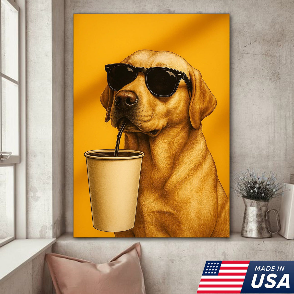 Cool Dog Canvas Wall Art – Funny Labrador with Sunglasses – Playful Rustic Home or Lodge Decor