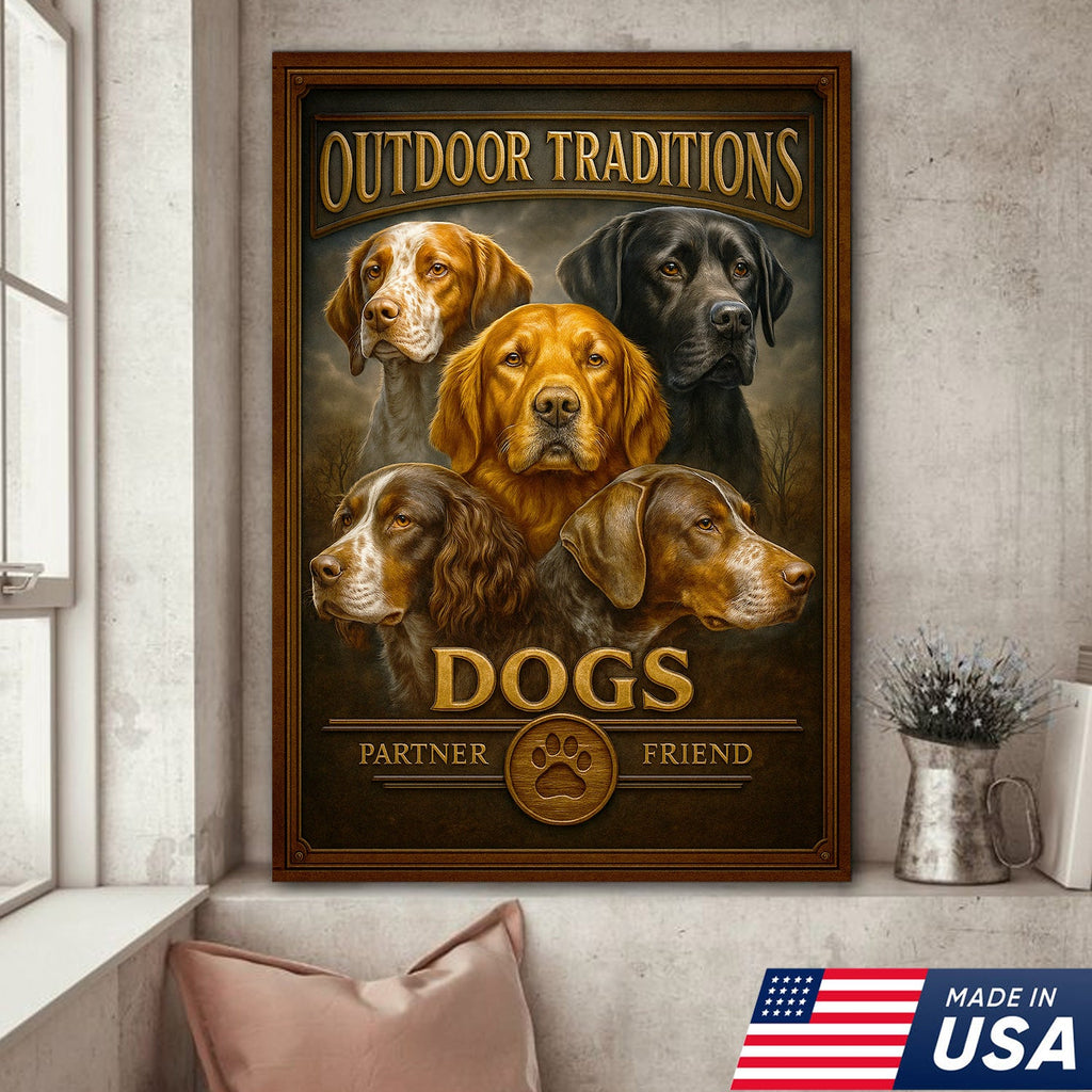 Outdoor Traditions Hunting Dog Canvas Wall Art – Rustic Cabin Decor & Gift for Hunters