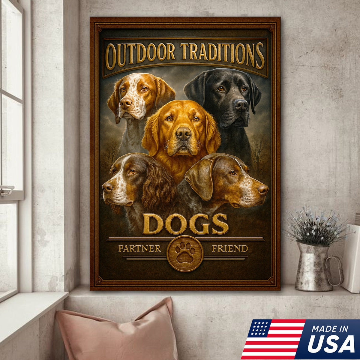 Outdoor Traditions Hunting Dog Canvas Wall Art – Rustic Cabin Decor & Gift for Hunters