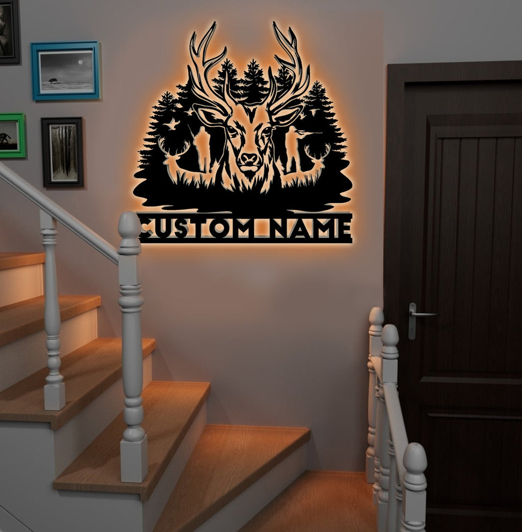 Personalized Deer Hunting Metal Sign WITH LED/WITHOUT LED – Custom Name Buck Wall Art
