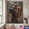 Adventure Bear Photographer Canvas Wall Art – Realistic Wildlife Explorer Print