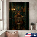 Funny Whitetail Buck Bathroom Canvas – Deer with Glasses Reading Newspaper on Toilet