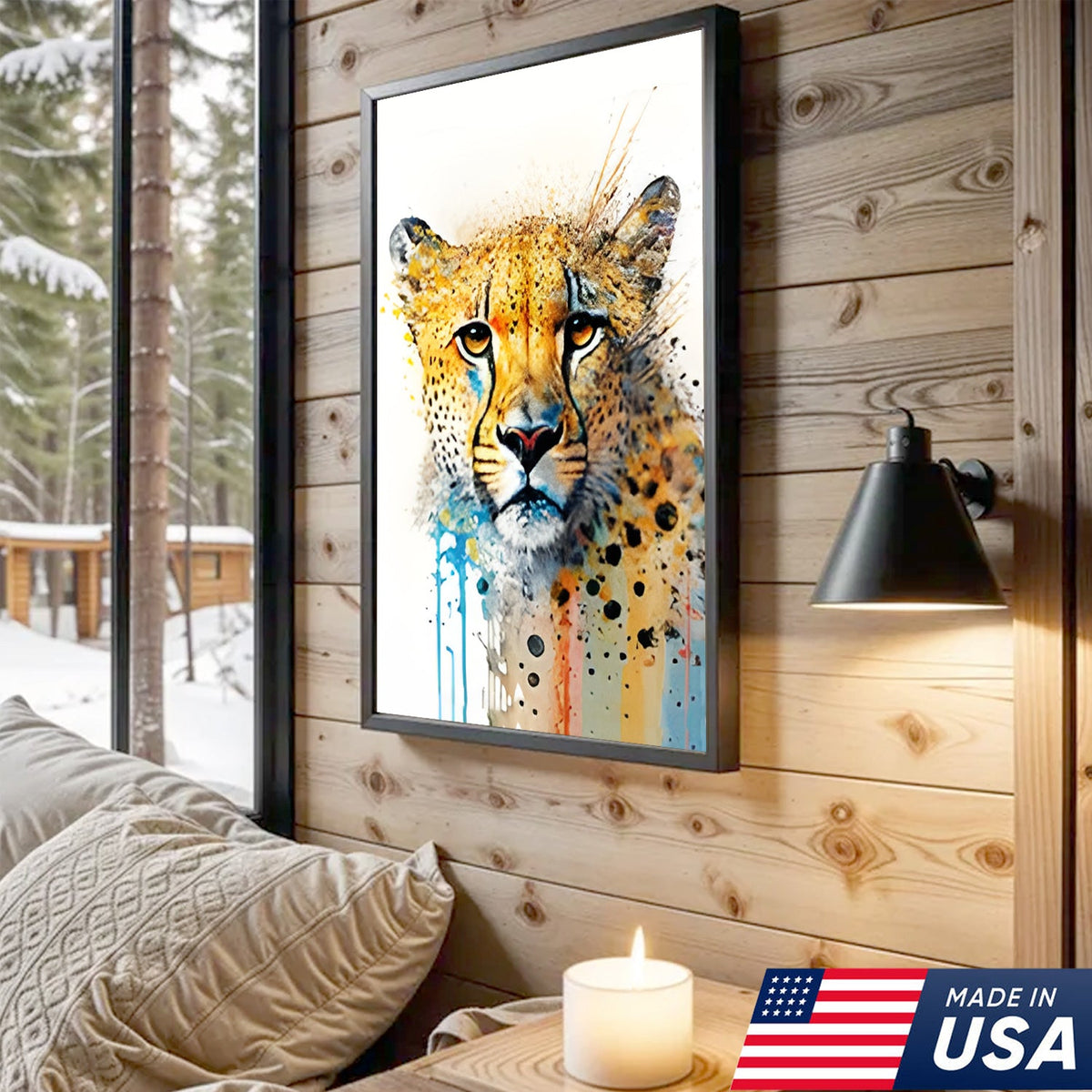 Watercolor Big Cat Wall Art Canvas Set, Colorful Wildlife Animal Portrait Triptych