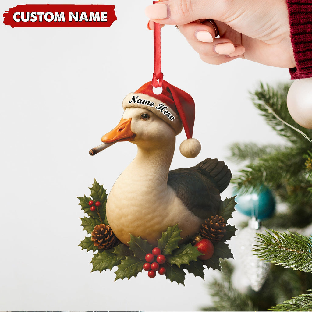Personalized Funny Duck Smoking Acrylic Christmas Ornament – Custom Name Holiday Gift for Hunters & Outdoor Lovers