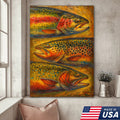 Trout Oil Painting Canvas Wall Art – Rustic Fishing Lodge Decor Gift for Anglers & Nature Lovers