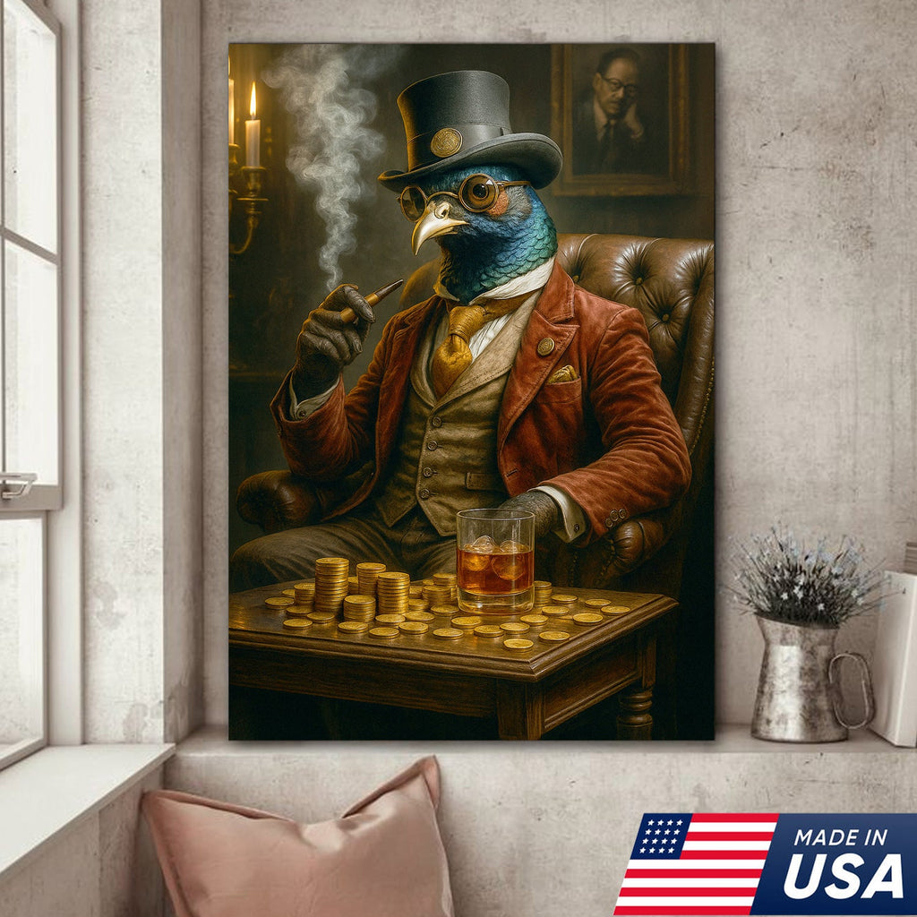 Funny Gentleman Pheasant Wall Art Canvas – Vintage Bar Wall Art Gift for Him, Dad, or Husband