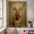 Funny Deer Bathroom Canvas Wall Art – Rustic Toilet Canvas for Cabin, Lodge & Man Cave Decor