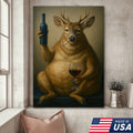 Funny Deer Wall Art Canvas – Fat Buck with Wine Glass Rustic Lodge Decor