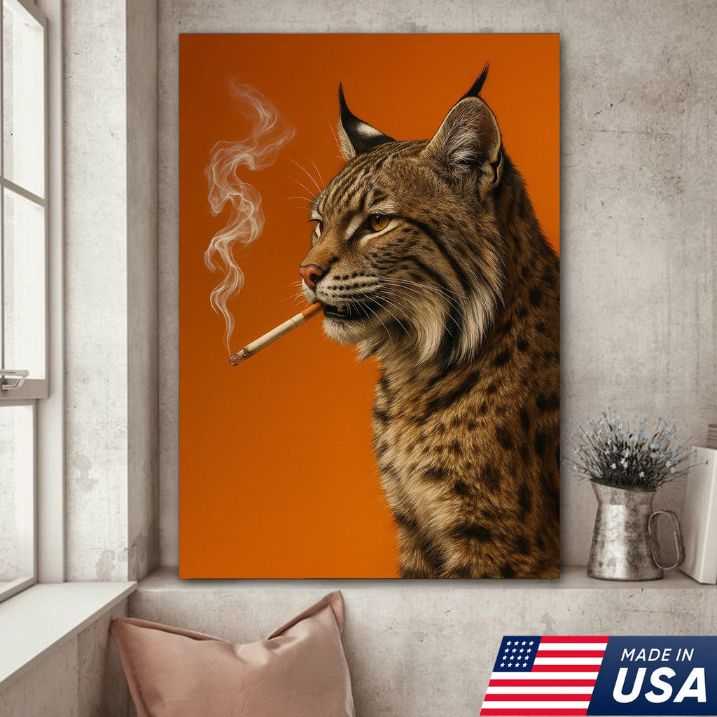 Bobcat Canvas Wall Art – Rustic Wildlife Decor – Hunting Cabin Artwork – Mountain Lodge Wall Hanging