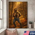 Protector of the Wild Canvas Wall Art – Bear Holding Fawns Forest Scene Print