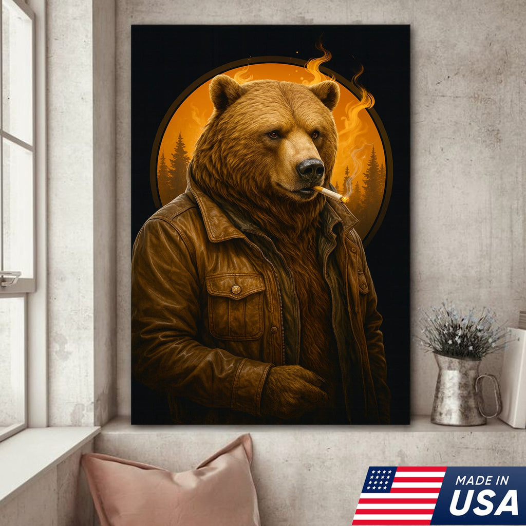 Smoking Bear Wall Art Canvas – Badass Leather Jacket Print product image 6