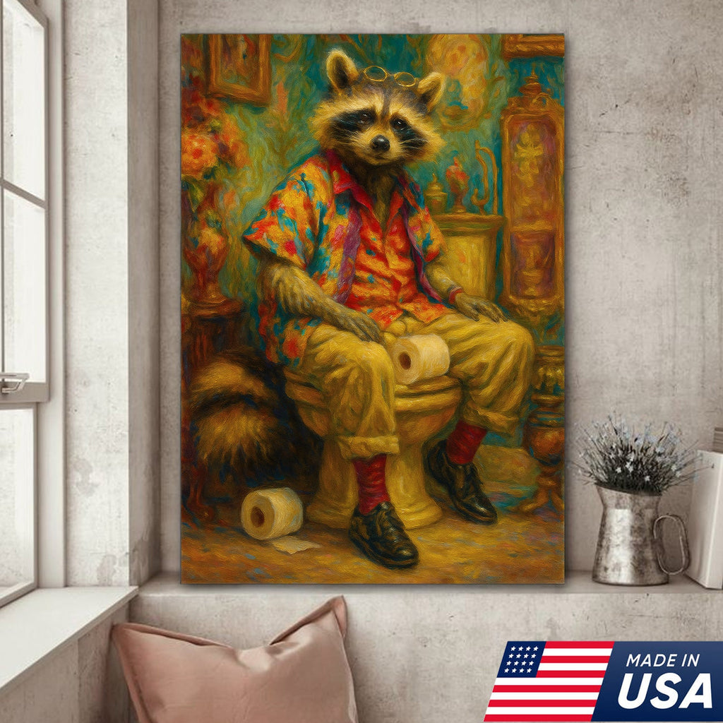 Funny Raccoon on Toilet Canvas Wall Art – Hawaiian Shirt product image 6