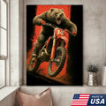 Motocross Bear Wall Art Canvas, Fierce Dirt Bike Racing Bear Print