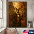 Deer Gentleman Whiskey Canvas Wall Art – Rustic Fall Hunting Lodge & Man Cave Decor