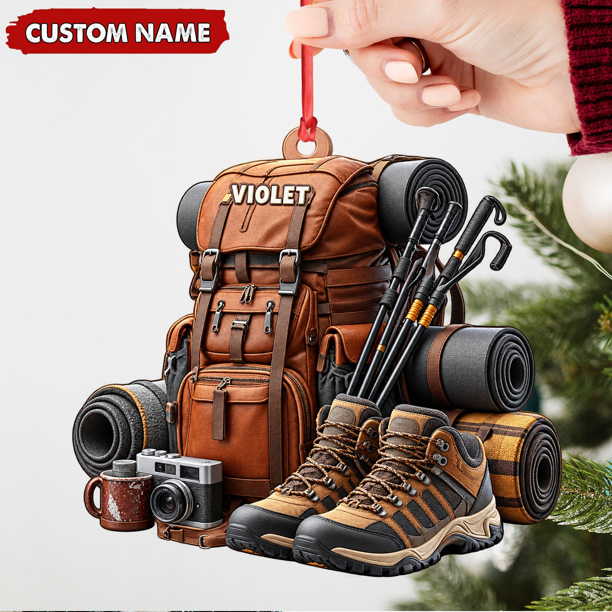 Personalized Hiking Christmas Ornament Custom Name Adventure Keepsake
