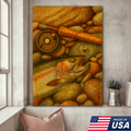 ly Fishing Canvas Wall Art – Retro Trout Painting with Rod & Reel Rustic Cabin Lodge Decor