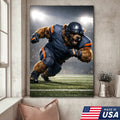 Raging Grizzly Football Canvas Wall Art – Powerful Bear Athlete Stadium Action Print