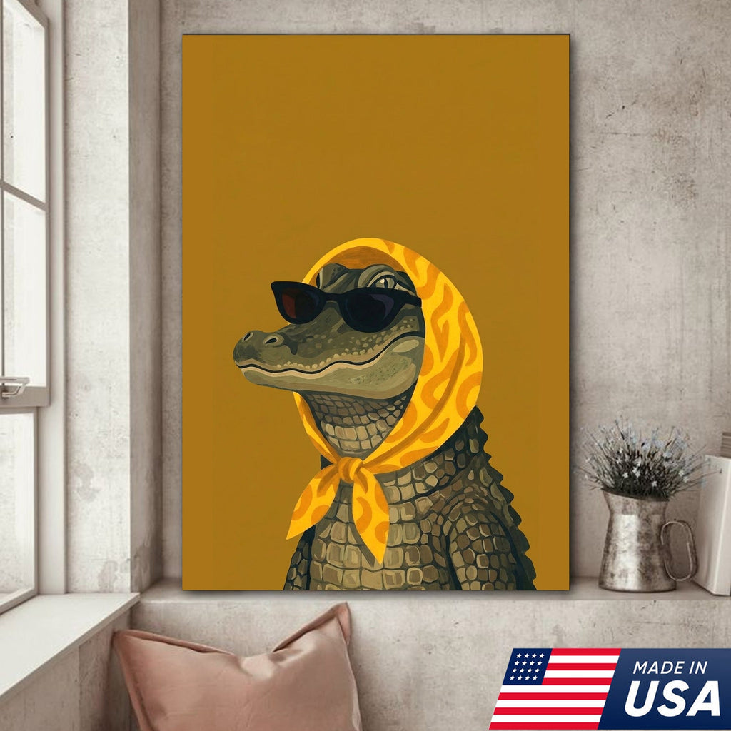 Funny Alligator Wall Art, Cool Crocodile Canvas, Sunglasses Animal Art