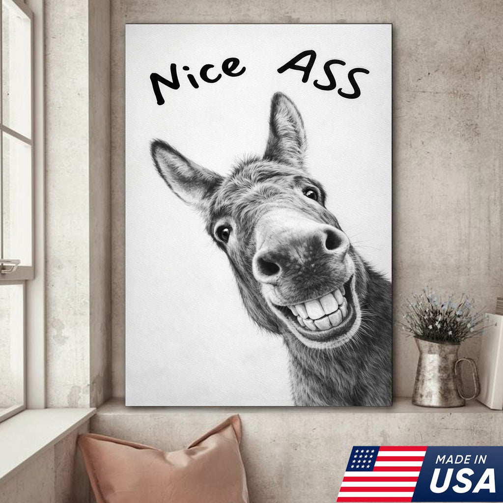 Funny Donkey Bathroom Wall Art, Nice Ass Donkey Canvas