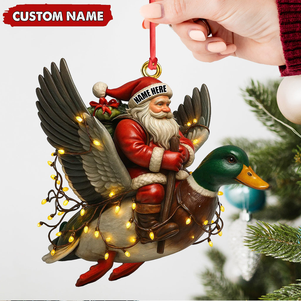 Personalized Santa Riding Duck Ornament, Custom Name Christmas Gift for Hunters