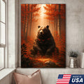 Autumn Forest Bear Canvas Wall Art, Majestic Brown Bear in Fall Woodland