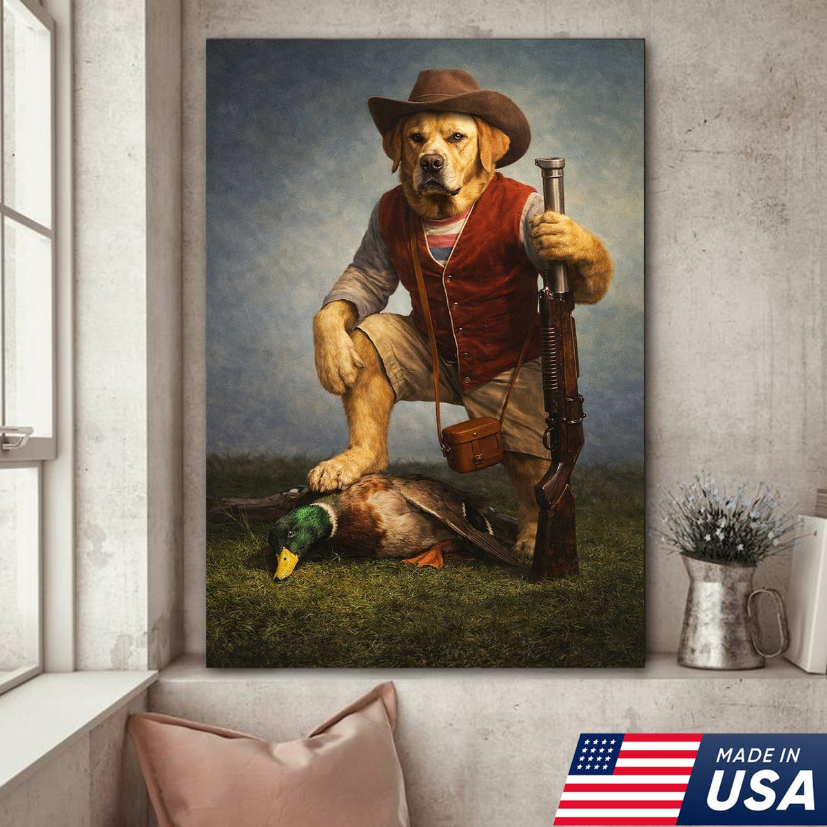 Funny Hunting Dog Canvas Wall Art Duck Hunter Dog Outdoor Decor