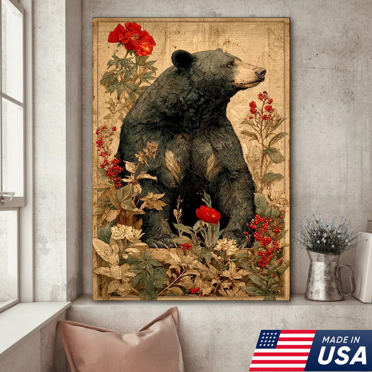 Botanical Black Bear Canvas