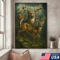 Whitetail Deer Trio Canvas Wall Art, Majestic Bucks in Forest Scene, Perfect Hunting Lodge