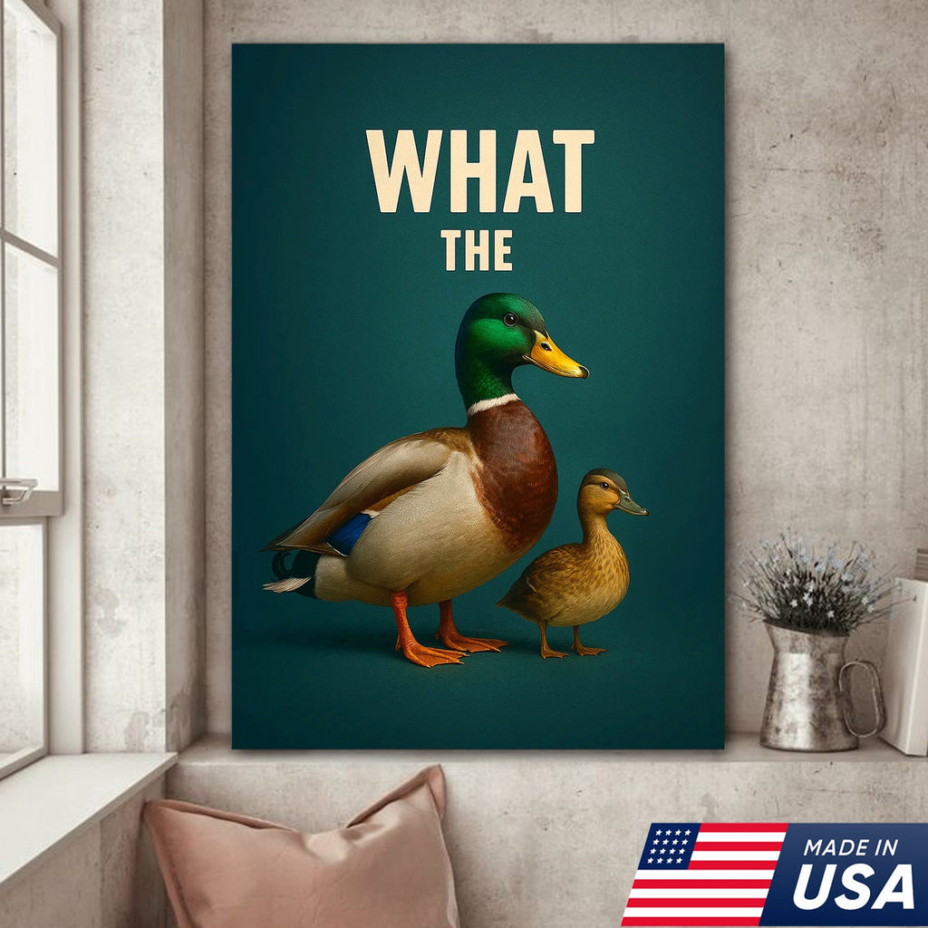 Hilarious Duck Wall Art – Quirky Mallard Canvas Print – Unique Rustic Lodge Bathroom Decor