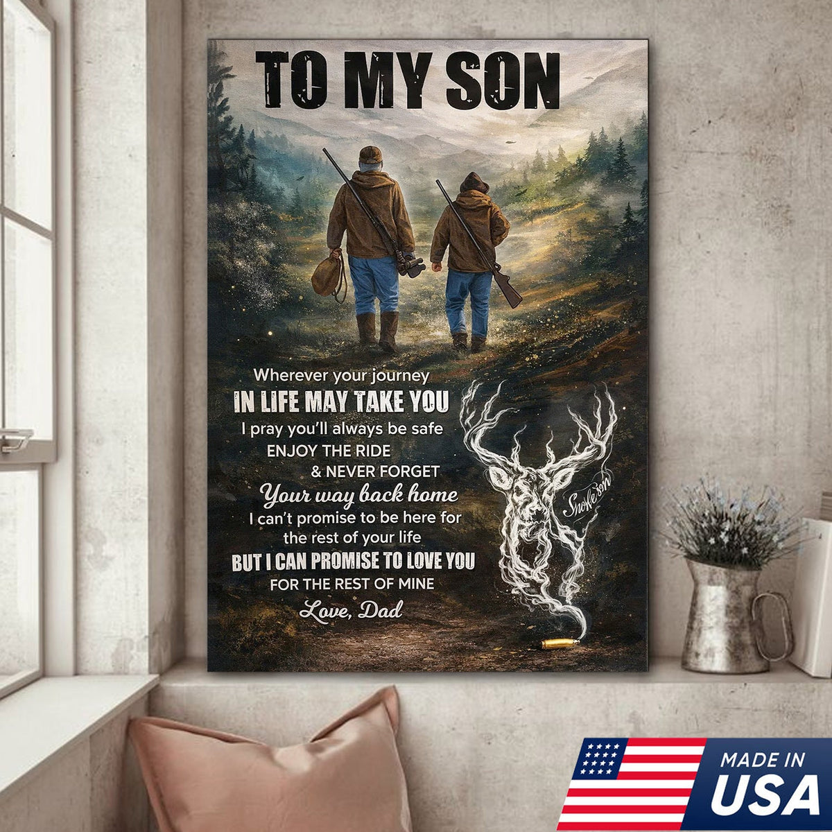 To My Son Hunting Canvas Wall Art, Father and Son Outdoor Journey Artwork