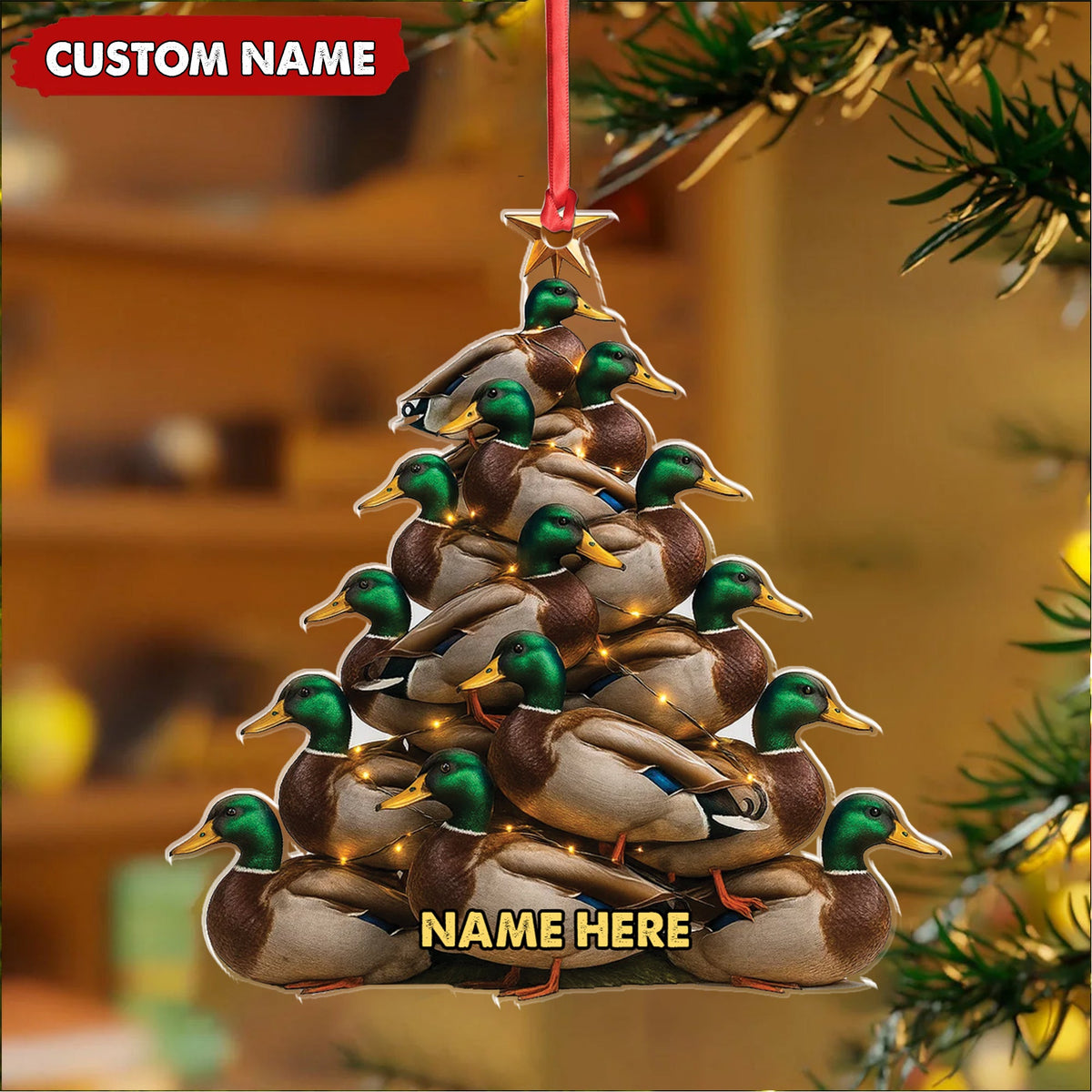 Personalized Acrylic Mallard Duck Christmas Tree Ornament - Custom Hunting Holiday Decoration
