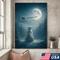 Christmas Polar Bear Santa Sleigh Wall Art Canvas, Winter Night Forest Moon Decor