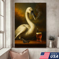 Rustic Tundra Swan Canvas Wall Art – Elegant Wildlife Bar Scene with Beer – Hunting Cabin Decor