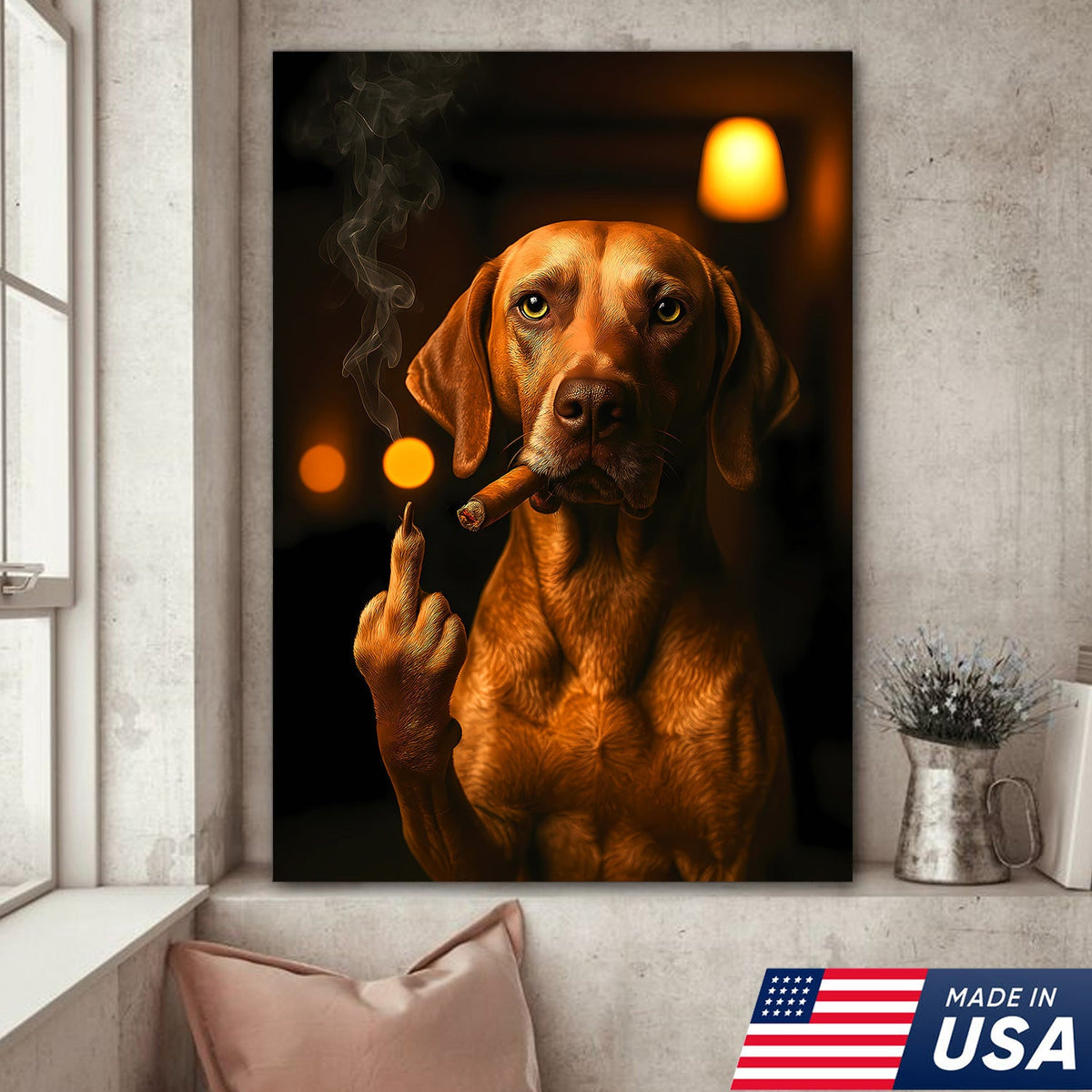 Funny Smoking Dog Canvas – Badass Gift for Hunters & Dog Lovers