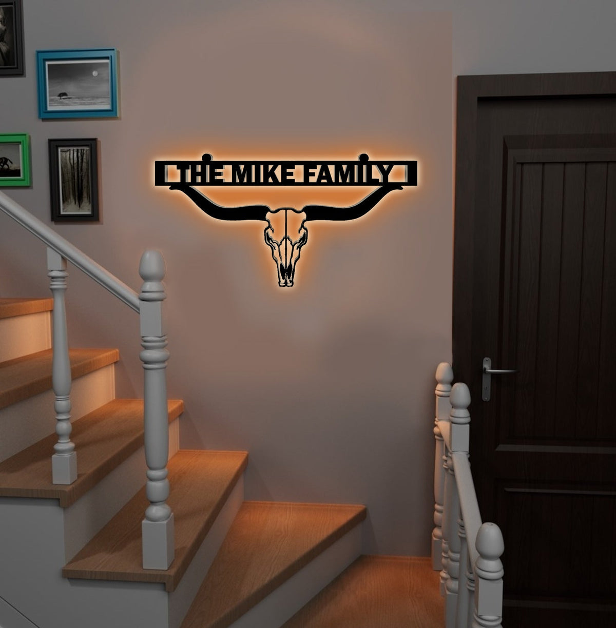 Personalized Metal Ranch Sign WITH LED/WITHOUT LED – Western Longhorn Skull Cowboy Decor