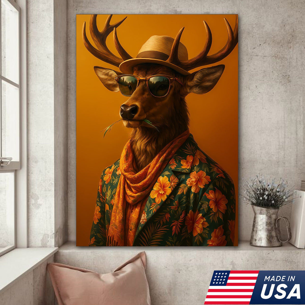 Stylish Deer Canvas – Funny Hunting Wall Art for Cabin & Man Cave, Cool Gift for Hunters
