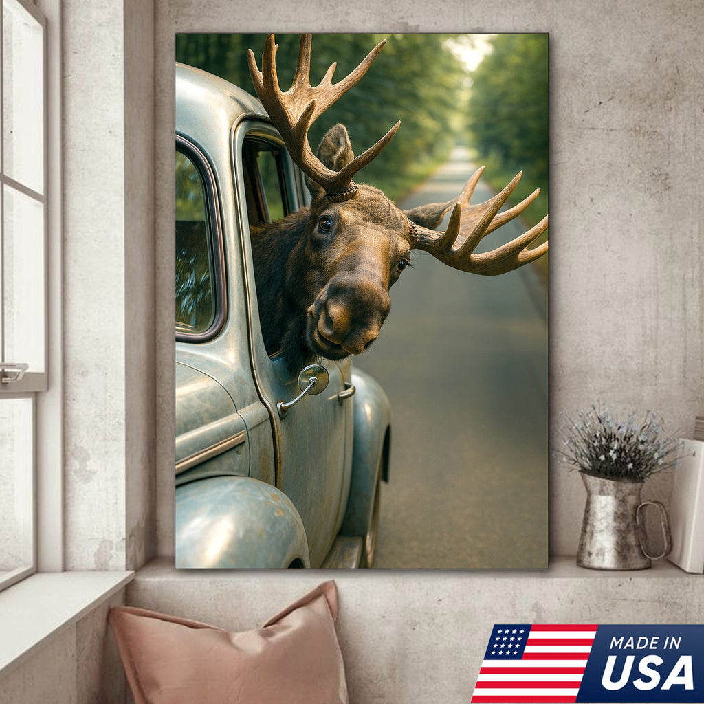 Funny Moose Canvas – Hilarious Wildlife Wall Art Gift for Hunters, Cabin or Lodge Decor