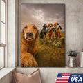 Hunting Dogs Selfie Canvas Art – Funny Retriever Group Photo with Ducks