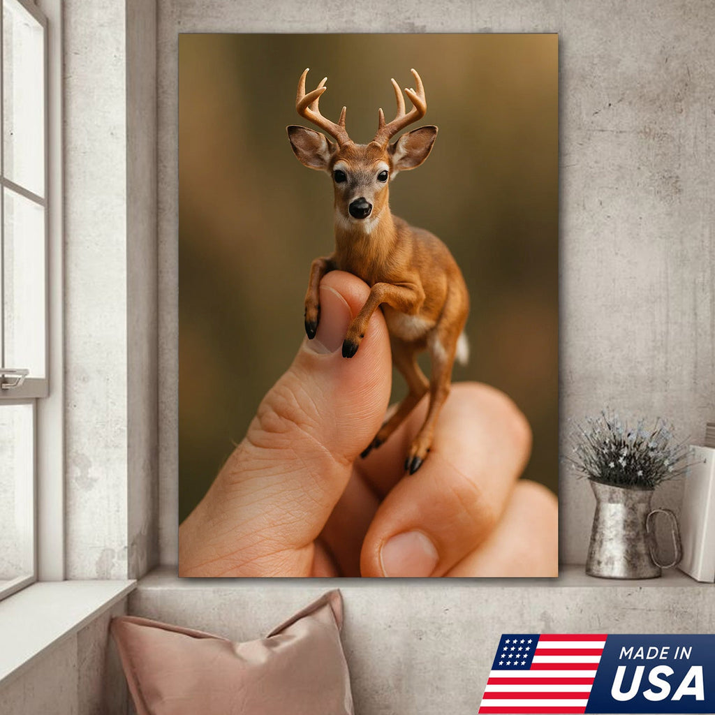 Tiny Deer Canvas Wall Art – Unique Whimsical Wildlife Print – Rustic Cabin and Lodge Decor