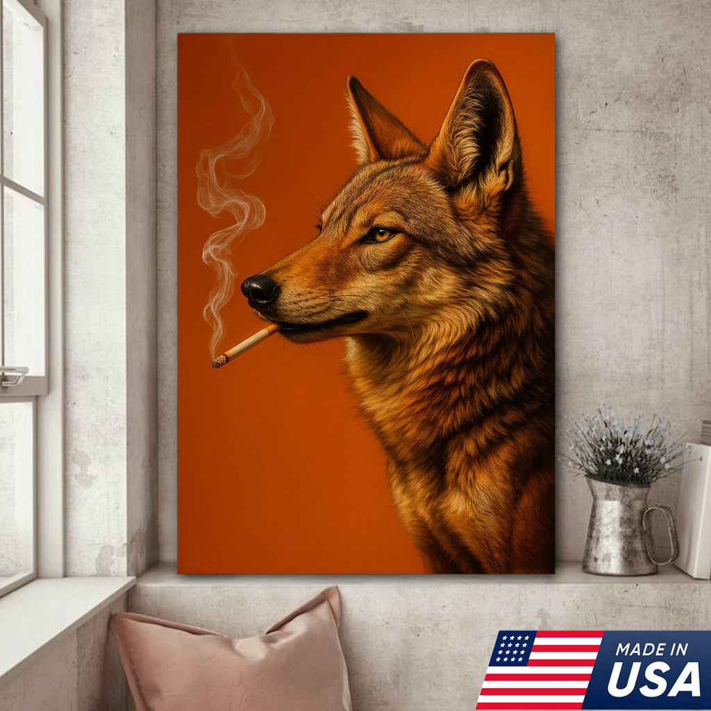 Coyote Canvas Wall Art – Rustic Wildlife Decor – Hunting Cabin Artwork – Mountain Lodge Wall Hanging