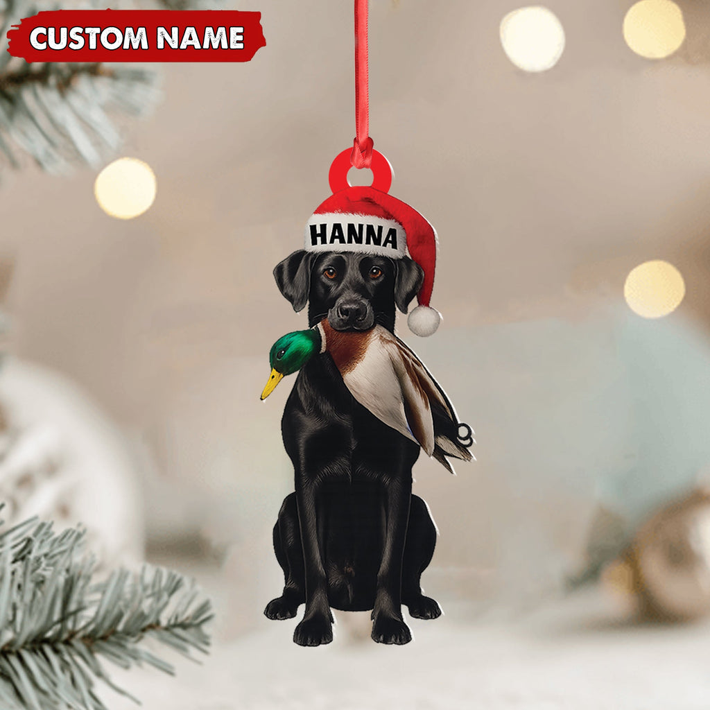 Personalized Hunting Dog Christmas Ornament with Duck – Custom Name Lab Retriever Holiday Decor
